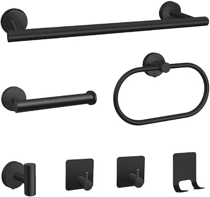 7-Piece Bathroom Accessory Set self-Adhesive Brushed Black Bathroom Hardware, Bath Towel Bar Set, Towel Racks for Bathroom, Wall Mounted Black