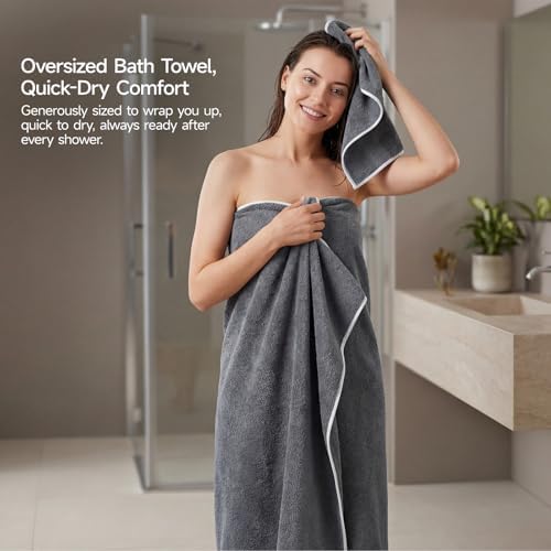 REDKISS Pack of 6 Towel Set - 2 Extra Large Bath, 2 Hand, 2 Washcloths, Ultra Soft & Highly Absorbent, Quicker to Dry, Grey Towels for Bathroom, Spa, Hotel, Gym