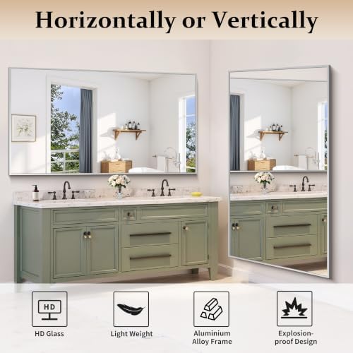 COFENY 66x36 Silver Bathroom Mirror, Large Rectangle Mirrors for Over Sink