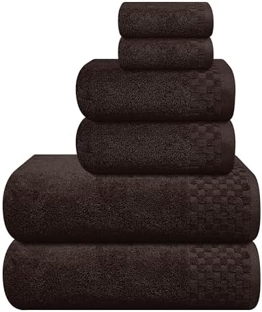 MyOwn Premium Cotton 6 Pack Towel Set for Bathroom, Contains 2 Bath Towels 28x55 inch, 2 Hand Towels 16x24 inch & 2 Wash Coths 12x12 inch, Ideal Everyday use, Compact & Lightweight - Chocolate Brown