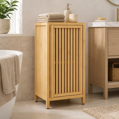 Bamboo Storage Cabinet, Freestanding Bathroom Floor Cabinet