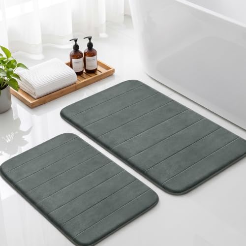 Neween Bathroom Rugs Set 2 Piece, Absorbent Memory Foam Bath Mat, Dark Grey