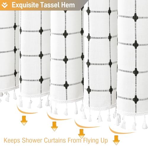 BTTN White and Black Boho Farmhouse Linen Heavy Duty Shower Curtain, 72x72