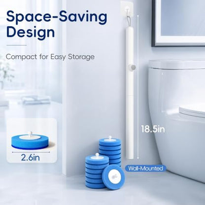 Toilet Bowl Cleaning Wand, Disposable Toilet Brush Kit with Replacement Heads and Press Button Handle (Toilet Brush + 14 Refills)