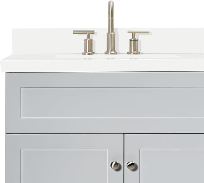 DKB Bradford 72 Inch Bathroom Vanity Double Sink — Grey Bathroom Vanity with Sink, 1.5" Edge Pure White Quartz Countertop & Backsplash, 4 Soft-Close Doors, and 3 Dovetail Drawers