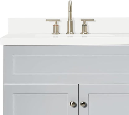 ARIEL Hamlet 72-inch Bathroom Vanity with Sink,Solid Wood, 1.5-inch Pure White Quartz Countertop & Backsplash, Double Rectangular Porcelain Sink, 4 Soft Closing Doors, 3 Dovetail Drawers, Grey