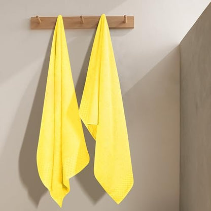 MyOwn Ultra Soft 2 Pack Oversized Bath Towel Set 28x55 inch, Cotton Large Bath Towels, Highly Absorbant Compact Quickdry & Lightweight Towel, Ideal for Gym Travel Camp Pool - Lime Yellow