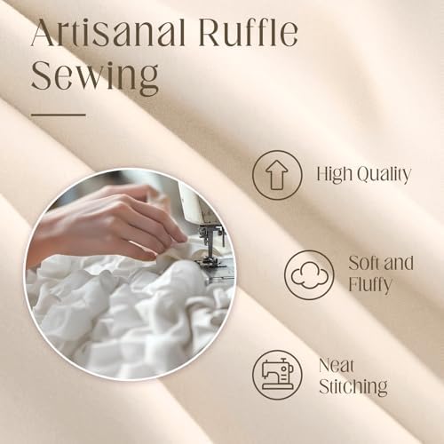 Ruffle Farmhouse Shower Curtain, Cream Vintage Shower Curtains for Bathroom Fabric Cute Rustic Cloth, 72" W X 72" L Inch