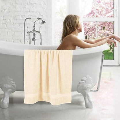 GLAMBURG 700 GSM Premium Cotton 2-Pack Oversized Extra Large Bath Sheet Set - 100% Combed Cotton - 2 Bath Sheets 35x70 - Luxury Hotel & Spa Quality - Durable Ultra Soft Highly Absorbent - Ivory