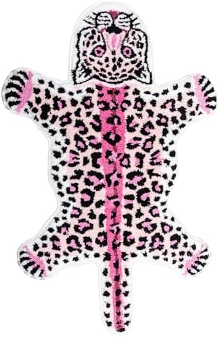 Pink Leopard Bath Mat Non Slip Absorbent Cartoon Rugs 39.3x25.5in