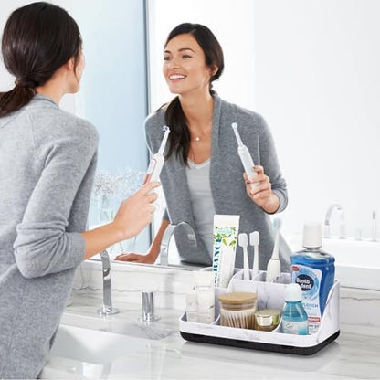 GFWARE Marble Bathroom Countertop Organizer - Detachable 7 Slots Kids Electric Toothbrush and Toothpaste Holde Drainage for Bathroom Accessories Organization Counter Vanity Storage, Black