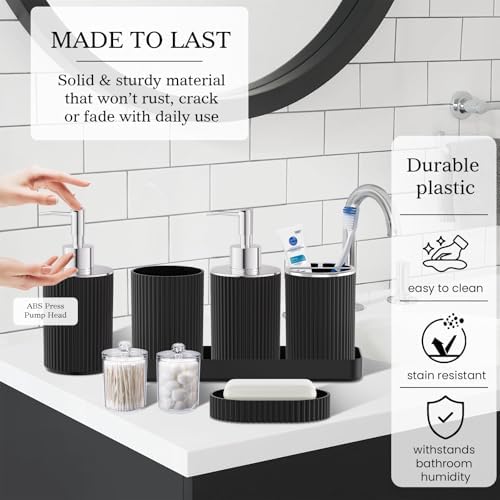 Black Bathroom Accessories Set Complete with Shower Curtain and Rug