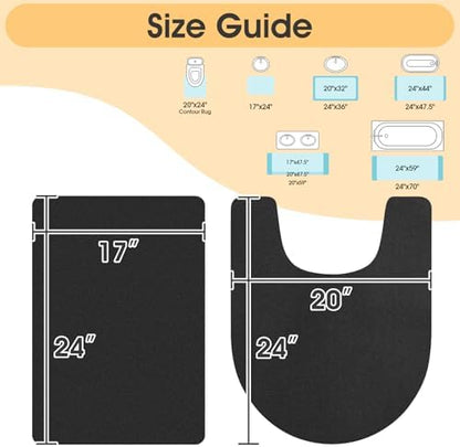 ACCUMTEK Non Slip Bath Mat, Thin Bathroom Rugs Fit Under Door, Quick Dry Bath Mats, Machine Washable Bath Rugs for Bathroom, Bathtub & Kitchen, Bathtub & Kitchen, Black/Solid/2 Piece