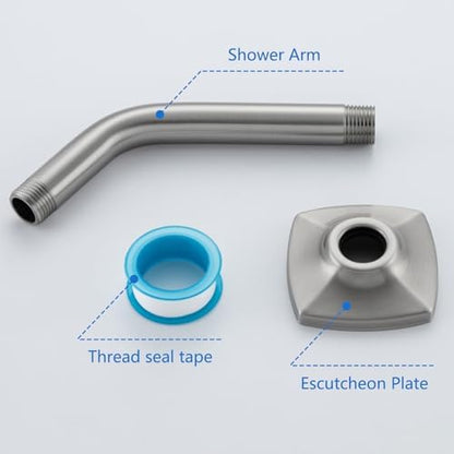 Angled Shower Arm with Flange 6 Inch Stainless Steel Stream Shower Head Replacement Pipe Wall Mounted Extension Arm, Brushed Nickel SW-91018-6BN.