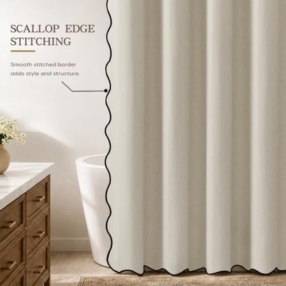 Furlinic Waterproof No Hook Shower Curtain Beige Extra Wide 96x75 Scalloped