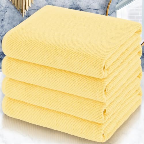 VOOVA & MOVAS Bath Towels 4PC, 100% Cotton, 30x56 in, Yellow