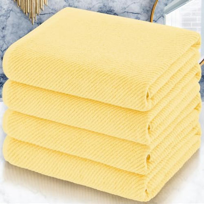 VOOVA & MOVAS Bath Towels 4PC, 100% Cotton, 30x56 in, Yellow