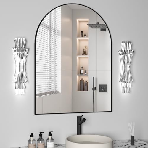 Arched Wall Mirror for Bathroom, 30"x40" Arched Mirror Wall Mounted Mirror with Metal Frame, Black Vanity Mirror Decor for Mantle, Bedroom, Entryway, Living Room