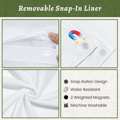WONICY No Hook Shower Curtain with Snap-in Liner, Sage Green, 71 x 77