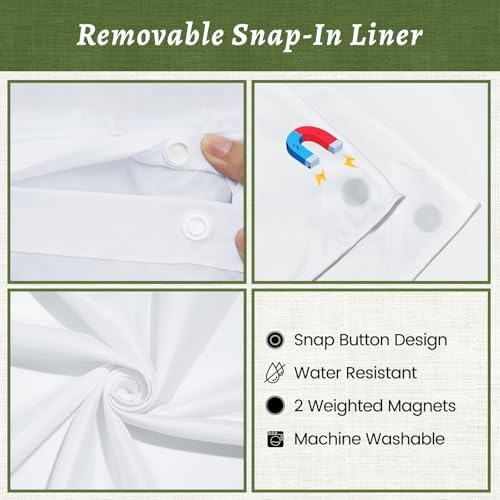 WONICY No Hook Shower Curtain with Snap-in Liner, Sage Green, 71 x 86