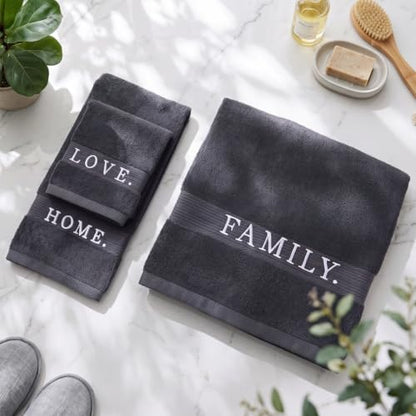Hahafelt Decorative Bathroom Towel Set, Charcoal Grey