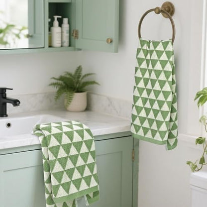 Jacquotha Hand Towels Green (Geometric Triangle)