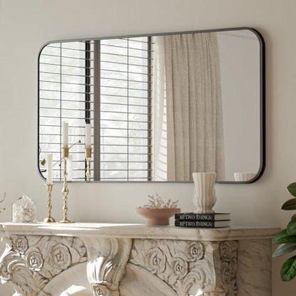 BEAUTYPEAK 30x40 Black Metal Frame Rectangle Vanity Mirror,Rounded Corners