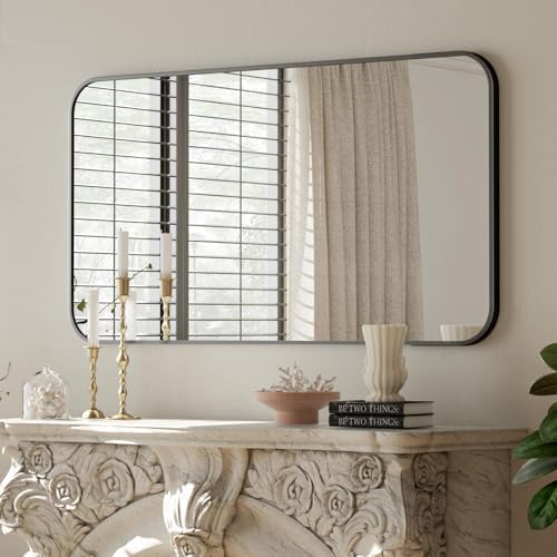 BEAUTYPEAK 30x48 Black Metal Frame Rectangle Vanity Mirror,Rounded Corners