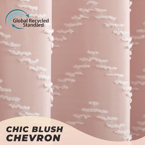 Blush Pink Boho Fabric Shower Curtain 72 x 80 Inches