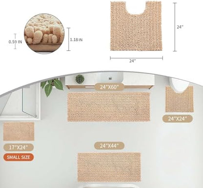 Disolla Toilet Rug 24x24 Inch - Beige U-Shaped Bathroom Floor Mat, Soft Shaggy Plush Absorbent Chenille Contour Rug, Non-Slip Washable Pedestal Base Rug