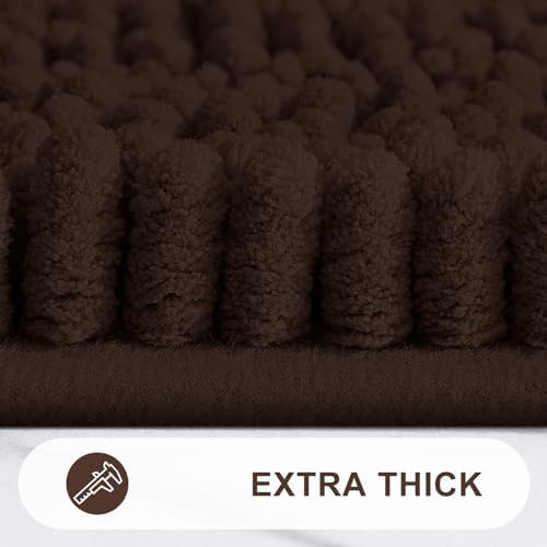 Grandaily Chenille Striped Bathroom Rugs 70x24, Extra Thick and Absorbent Bath Mats, Non-Slip Soft Plush Shaggy Shower Carpet, Machine Wash Dry, Bath Rug for Bathroom, Brown
