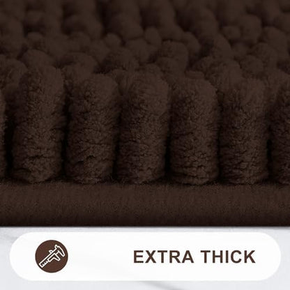 Grandaily Chenille Striped Bathroom Rugs 40x32, Extra Thick and Absorbent Bath Mats, Non-Slip Soft Plush Shaggy Shower Carpet, Machine Wash Dry, Bath Rug for Bathroom, Brown