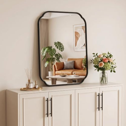 30"x20" Black Scalloped Mirror for Bathroom, Rust-Proof Metal Frame