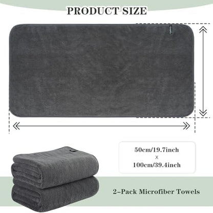 KinHwa Hand Towels for Bathroom, Microfiber Face Towels, 20x40 Inch, 2 Pack