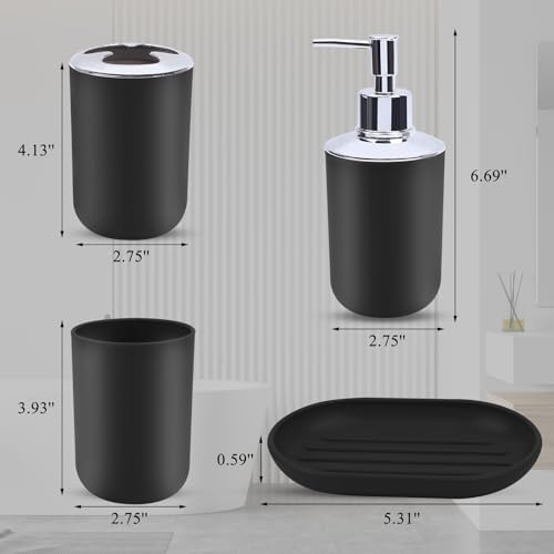 LGURT Matte Black Plastic Bath Set — 4-Pc Dispenser, Holder, Cup & Dish