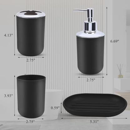LGURT Matte Black Plastic Bath Set — 4-Pc Dispenser, Holder, Cup & Dish