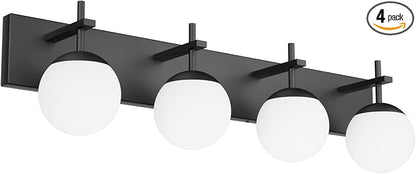 Ralbay Mid Century Modern Vanity Lights 4-Light Mid Century Modern Bathroom Light Fixtures Over Mirror, Milky Glass Globe Matte Black Bathroom Wall Light Fixture (Exclude Bulb)