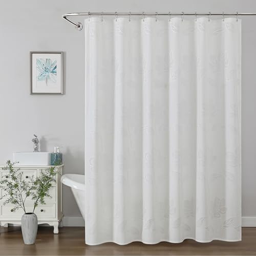 Onalasyc Floral Shower Curtain, Lace Floral Shower Curtains for Bathroom, White Sheer Shower Curtain, Flower Plants Bathroom Decor Waterproof Shower Cutain, 12 Pcs Plastic Hooks, 72 in x 72 in