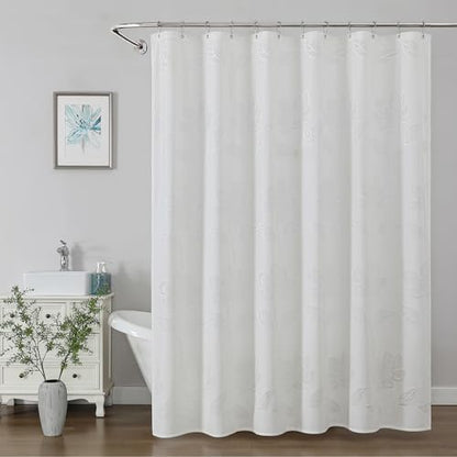 Onalasyc Floral Shower Curtain, Lace Floral Shower Curtains for Bathroom, White Sheer Shower Curtain, Flower Plants Bathroom Decor Waterproof Shower Cutain, 12 Pcs Plastic Hooks, 72 in x 72 in