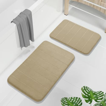 Yimobra Memory Foam Bathroom Mat Set, 31.5 x 20 & 24 x 17 in, Pale Khaki