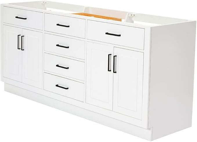 ARIEL Hepburn 72-inch Bathroom Vanity Base Cabinet,Solid Wood, 4 Soft Closing Doors, 6 Dovetail Drawers, White