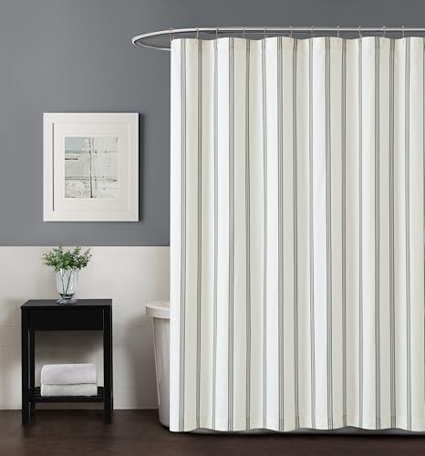 TRULY SOFT Millenial Stripe Ivory and Black Polyester 1-Piece Shower Curtain Shower Curtain, Stripe Themed, for Men and Women, Oeko-TEX Certified Confidence