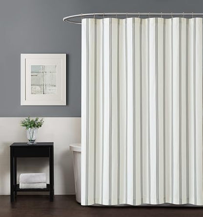 TRULY SOFT Millenial Stripe Ivory and Black Polyester 1-Piece Shower Curtain Shower Curtain, Stripe Themed, for Men and Women, Oeko-TEX Certified Confidence