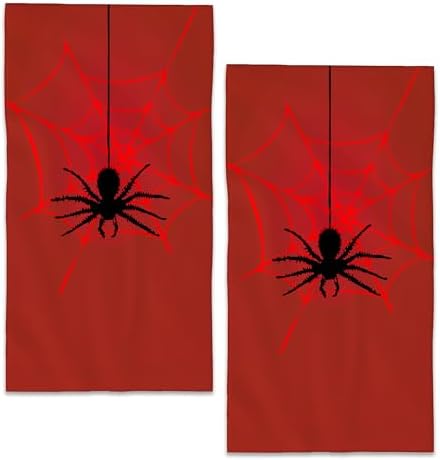 Red Spider Web Hand Towels Black Spider Halloween Bath Towel Set of 2 Soft Kitchen Dish Towels Decorative Bathroom Face Towels for Guest Gym Yoga 28 x 14 Inch