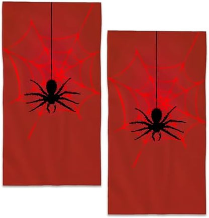 Red Spider Web Hand Towels Black Spider Halloween Bath Towel Set of 2 Soft Kitchen Dish Towels Decorative Bathroom Face Towels for Guest Gym Yoga 28 x 14 Inch