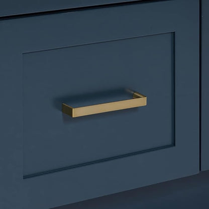 ARIEL Hamlet 60-inch Bathroom Vanity Base Cabinet,Solid Wood, 4 Soft Closing Doors, 3 Dovetail Drawers, Satin Brass, Midnight Blue