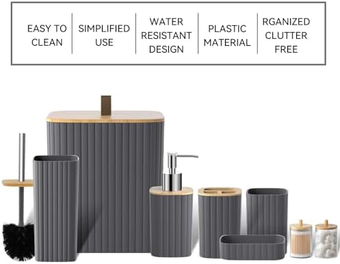 Grey Bathroom Set Bathroom Accessories Set Complete with Trash Can-9PCS