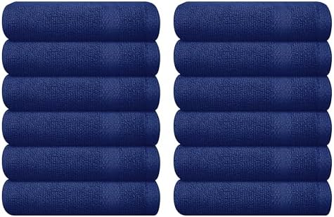 GLAMBURG Ultra Soft 12-Piece Washcloths Set 13x13-100% Ringspun Cotton - Durable & Highly Absorbent Face Towels - Ideal for use in Bathroom, Kitchen, Gym, Spa & General Cleaning - Navy Blue