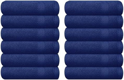 GLAMBURG Ultra Soft 12-Piece Washcloths Set 13x13-100% Ringspun Cotton - Durable & Highly Absorbent Face Towels - Ideal for use in Bathroom, Kitchen, Gym, Spa & General Cleaning - Navy Blue