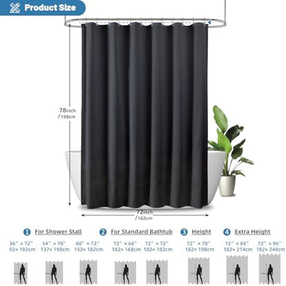 1 Pack Water-Repellent Fabric Shower Curtain Liner, 72x78 Black